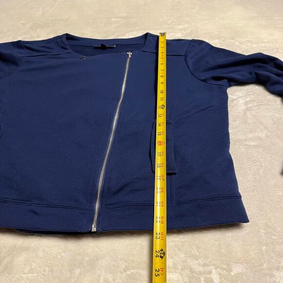 ModCloth Asymmetrical Unstructured Blazer Women's L Navy Jacket Modern Zipper - Picture 7 of 9